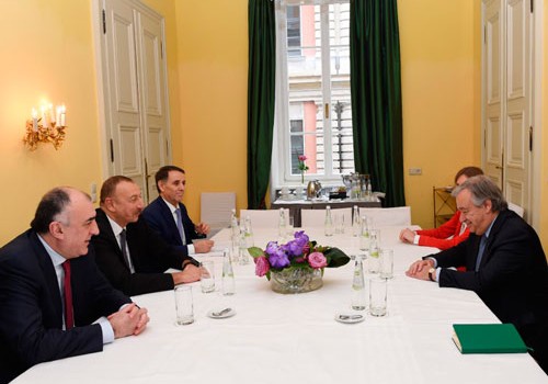 Prezident İlham Əliyev Münxendə BMT-nin baş katibi Antonio Quterreş ilə görüşüb
