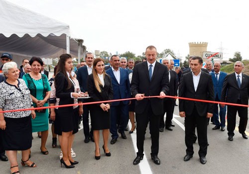 Prezident İlham Əliyev Çuxanlı-Gəncəli-Piratman-Parça Xələc-Seyidan avtomobil yolunun açılışında iştirak edib