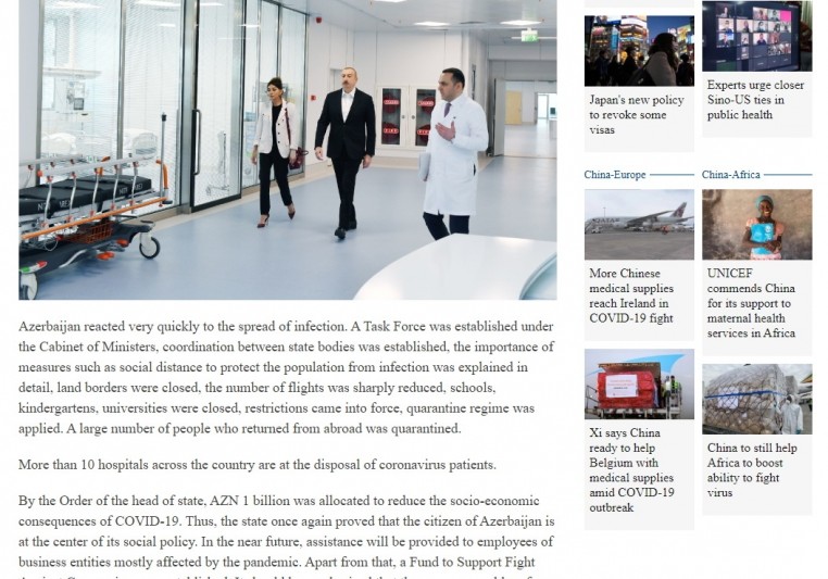 “China Daily” qəzeti Azərbaycanda pandemiyaya qarşı aparılan mübarizədən yazıb