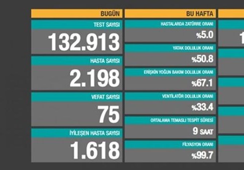 Türkiyədə son sutkada koronavirusdan 75 nəfər ölüb